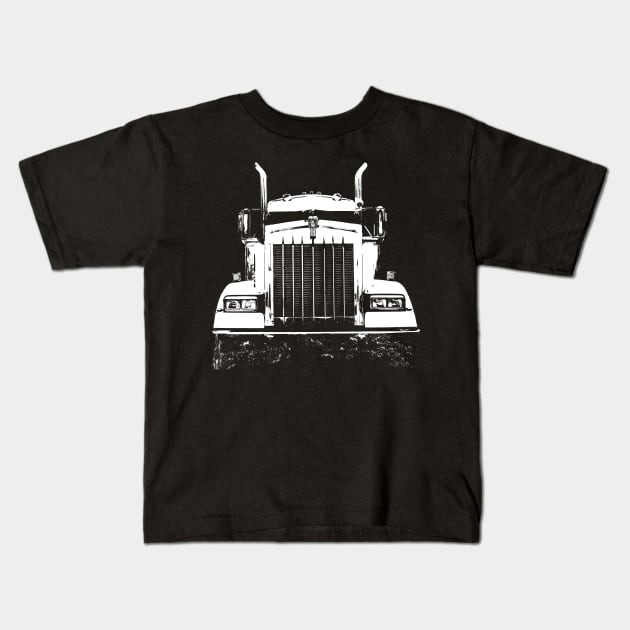 Kenworth 1990s classic truck monoblock white Kids T-Shirt by soitwouldseem